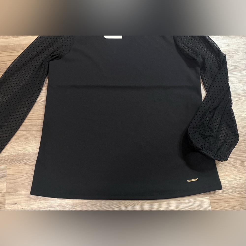 Anne Kline Black top with sheer polka dot sleeves - Picture 4 of 9